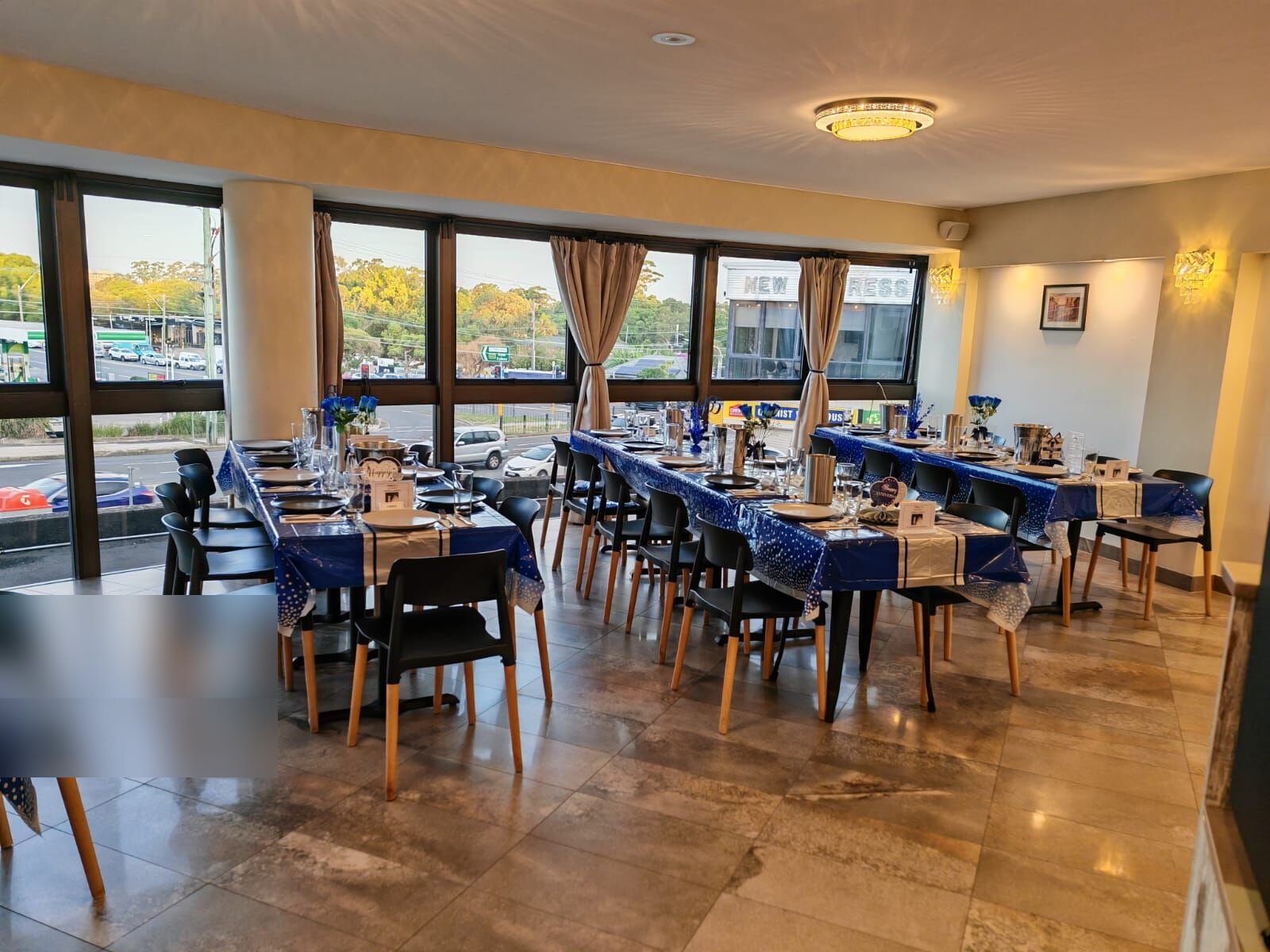 Upstairs function room set for a private celebration